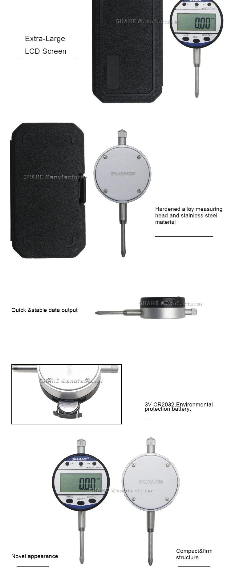 SHAHE New Type Indicator 0-12.7/25.4 mm 0.01 mm Digital Dial Gauge Precision Measurement Tools Digital Dial Indicator