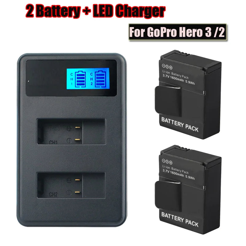 4pcs AHDBT-301/302 Battery+Double slot LCD Screen Display USB Charger Kit for Gopro hero3 3+ Action camera accessories