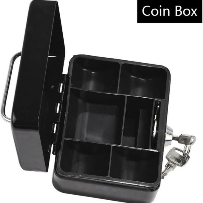 Small Cash Box Black Metal Storage Piggy Bank Safety Deposit for Money