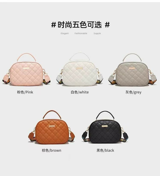 Shell bag, double zipper single shoulder bag, printed shoulder strap, women's bag, diamond pattern embroidered crossbody handbag.