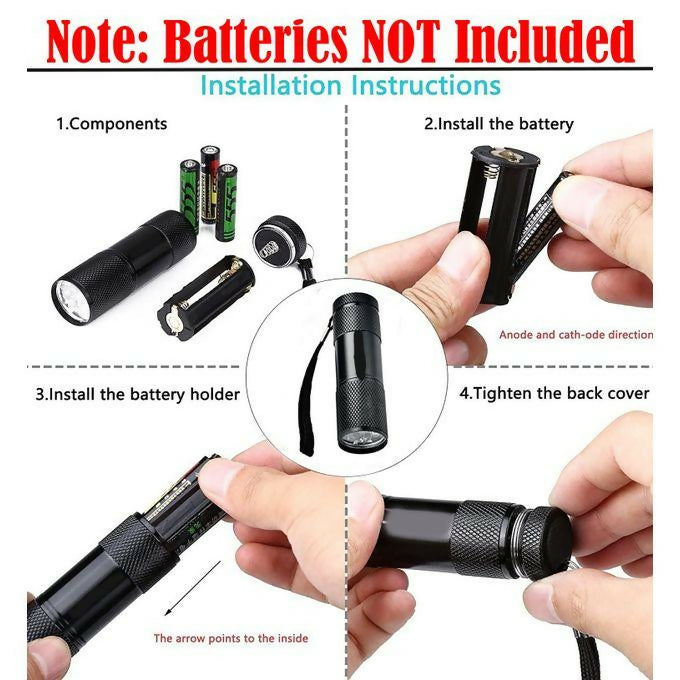 Portable 9 LED Flashlight Ultra Violet Torch Light, Rechargeable UV Torch USB Aluminum Alloy Lamp For Outdoor Activities