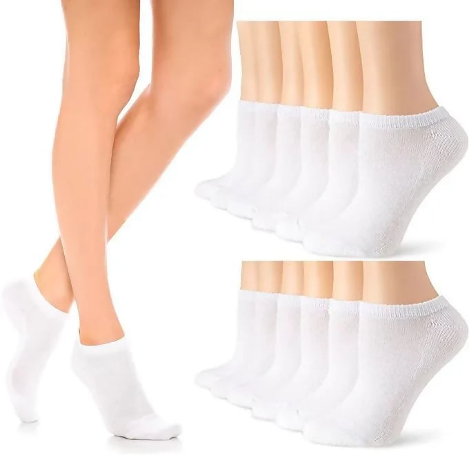 12 Pairs White Ankle Socks Low Cut Size 6-8