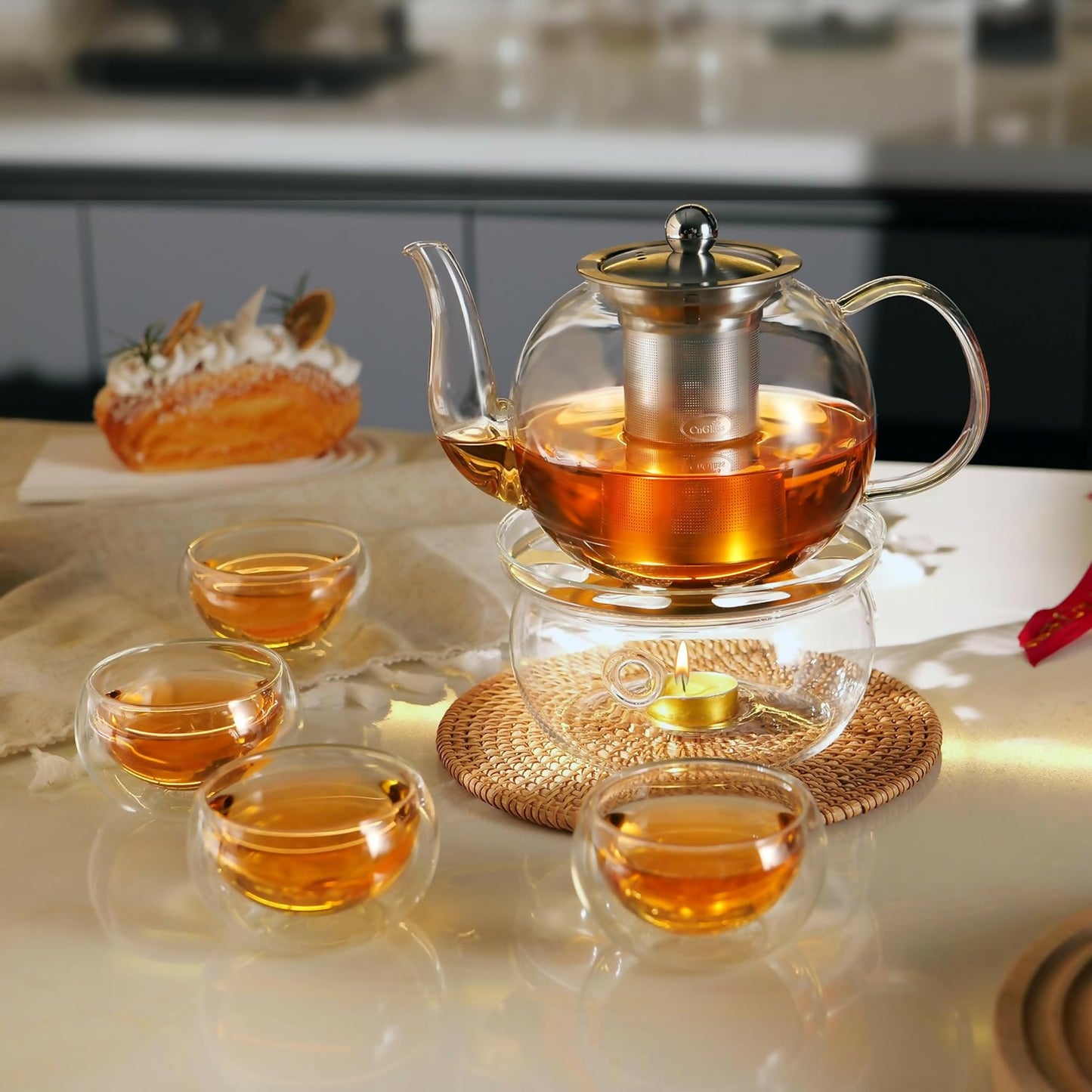 5pcs Transparent Heat Resistance Glass Infuser Tea Set