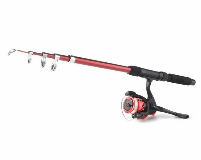 Portable Extendable Fishing Rod Combo (Rod, Reel, Line, Hooks) Collapsible Pole Spinning Reel