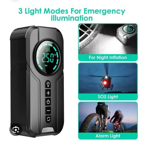 Portable Smart Air Pump With Torch ,Can Be Operated From Smart Phone. Car Cigar Lighter Powered.