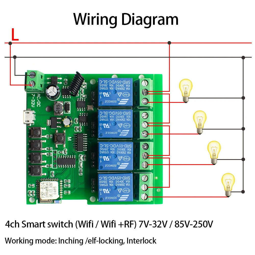 Tuya Smart Switch 4 Channel Relay Module USB 5V DC 12V 24V AC 85-250V Home Automation Interruptor Wifi Smart Life Receiver Alexa