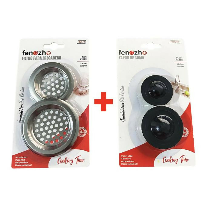 Stainless Steel Sink Strainer Set, Kitchen Drain Stopper Filter Basket Mesh, Plastic Drain Stopper