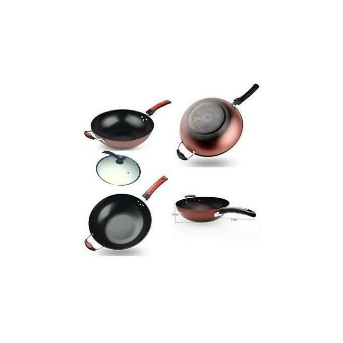 32cm Non-Stick Wok Deep & Stir-Frying Pan -Glass Lid