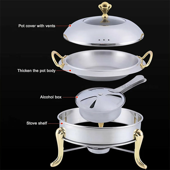 Full Size Round Chafing Dish Set, Stainless Steel Buffet Server Food Warming Tray