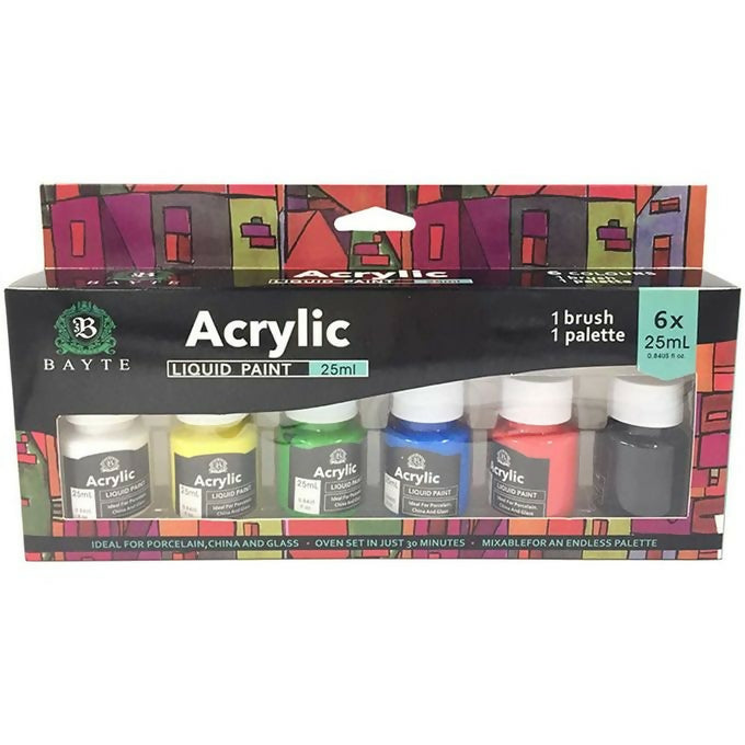 Bayte 6 Pieces 25ml Acrylic Paint With 1 Paint Brush 1 Palette