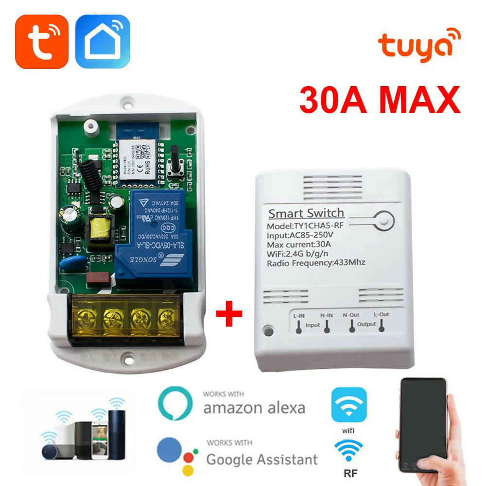 Wifi Relay Module 85-250V 12V 24V 30A Smart Switch Tuya Smartlife App Remote Control Inching Timer Alexa Google Home Automation