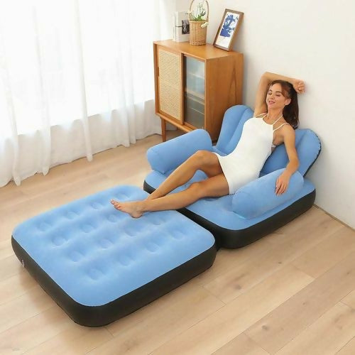 5 in 1 inflatable Couch lazy Sofa bed with L-shaped armrest / 1 Seater Sofa pull out bed (With electric pump)