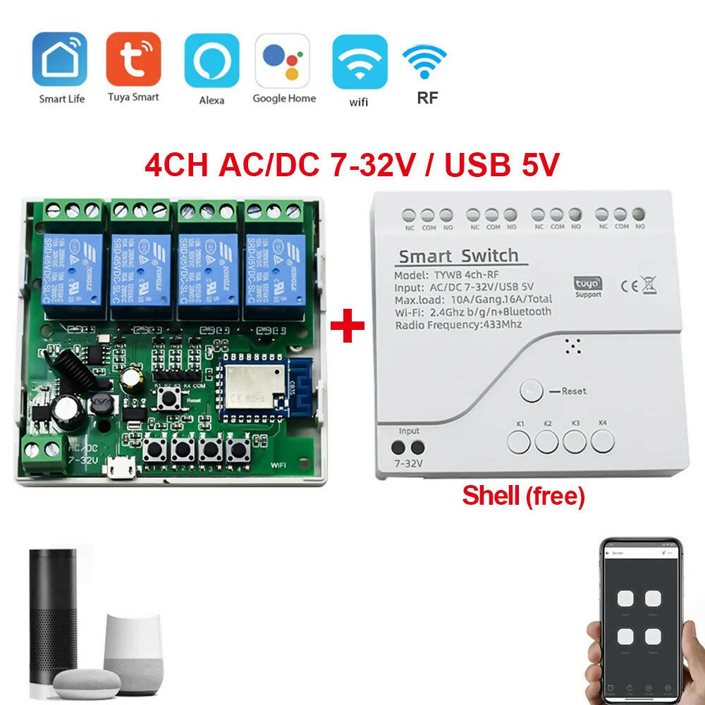 2CH Tuya APP Wifi Wireless DIY Smart Switch Module 433 Remote Control Smart Home Garage Universal Remote Relay Alexa Google Home