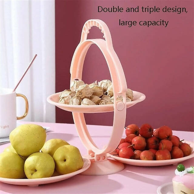 Foldable Rotating Dessert Fruit Plate Stand Tray, Fruit Stand Plastic Fruit Bowl, Multilayer Rotating Folding Fruit Tray, Dried Fruit Basket