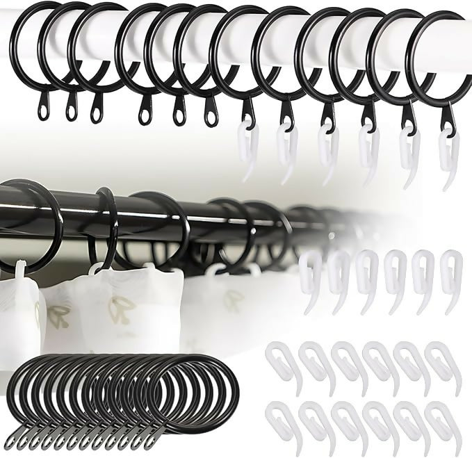 Black Shower Curtain Hooks Rings 12 Pieces