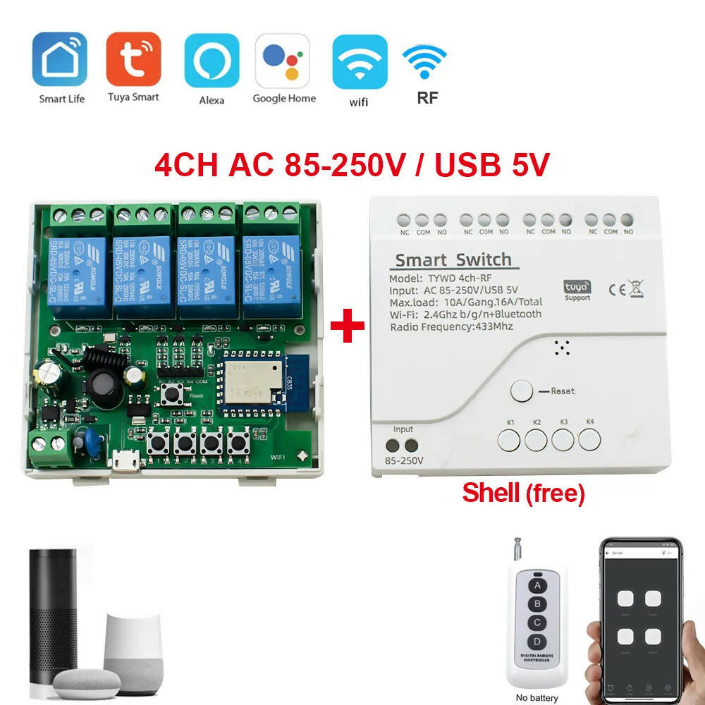 2CH Tuya APP Wifi Wireless DIY Smart Switch Module 433 Remote Control Smart Home Garage Universal Remote Relay Alexa Google Home