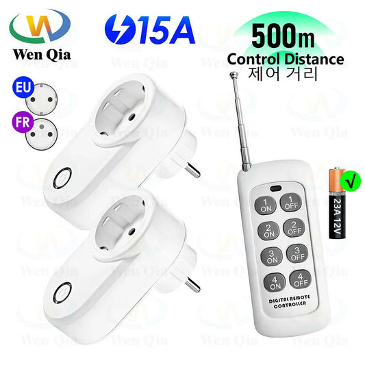 EU FR Wireless Remote Control Socket Smart Outlet,500m Transmitter,433Mhz 15A 220V Plug for Smart Home Light Fan Pump ON OFF