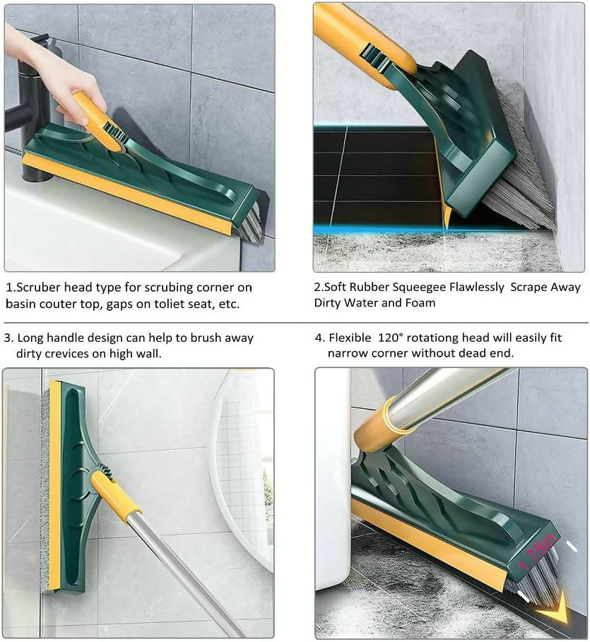 2 in 1 Floor Seam Scrubbing Brush with Long Handle