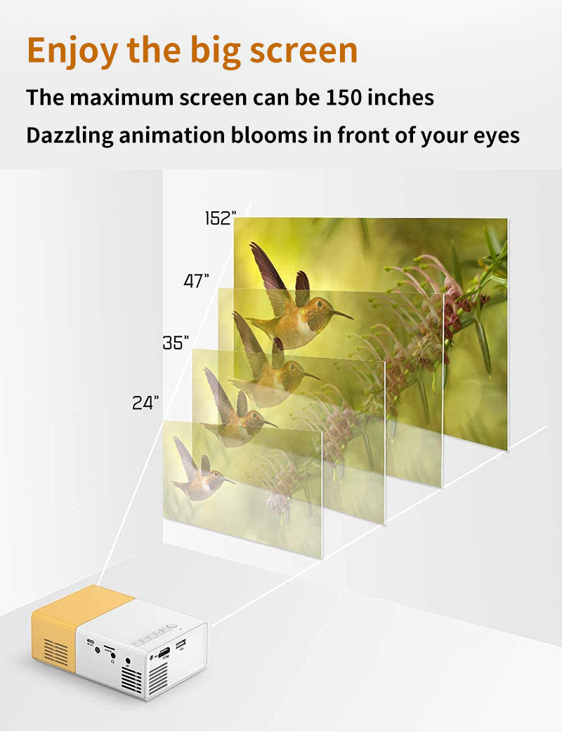 Mini projector 72 - inch screen LED lamp life 30000 hours, support hd, compatible with Android/IOS/Windows/HDTV/USB