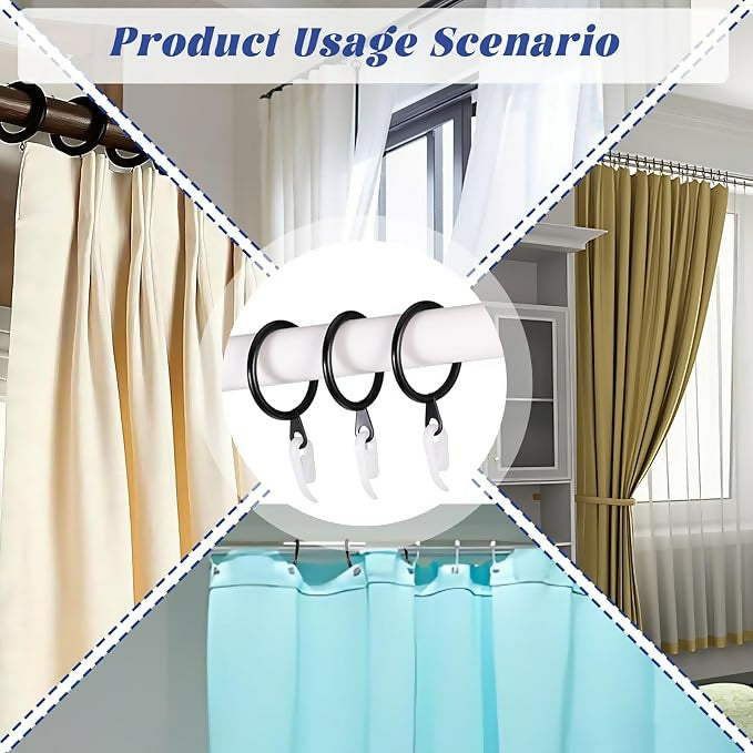 Black Shower Curtain Hooks Rings 12 Pieces