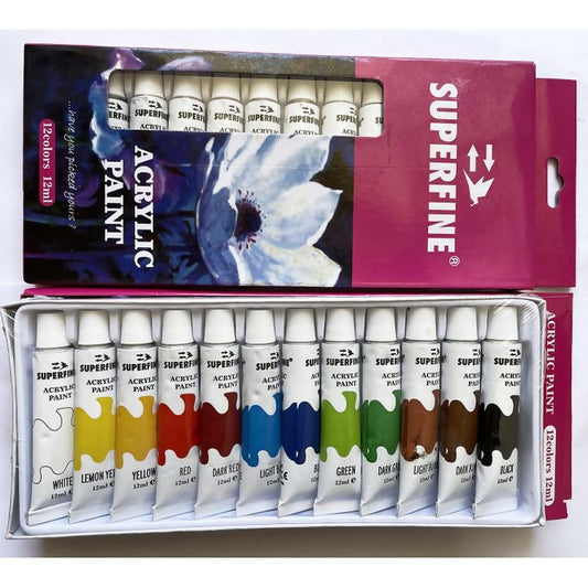 Superfine Acrylic Paint 12 Set For Canvas Wood Ceramic Rock Painting