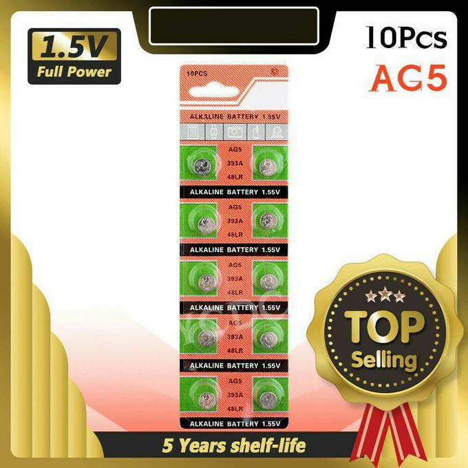 10pcs/pack AG5 Watch Button Batteries SR754 193 Cell Coin Alkaline Battery 1.55v