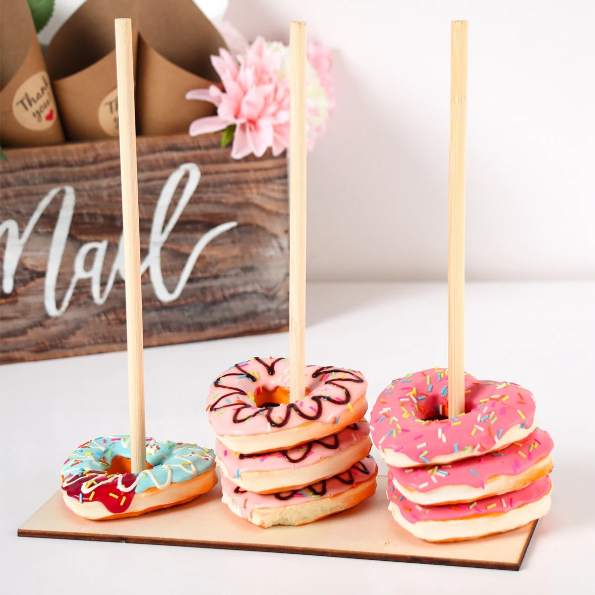 Wood Donuts Stand Holder Sweet Cart Rustic Wedding Table Decor Doughnut Birthday Party Candy Bar Baby Shower Donut Party