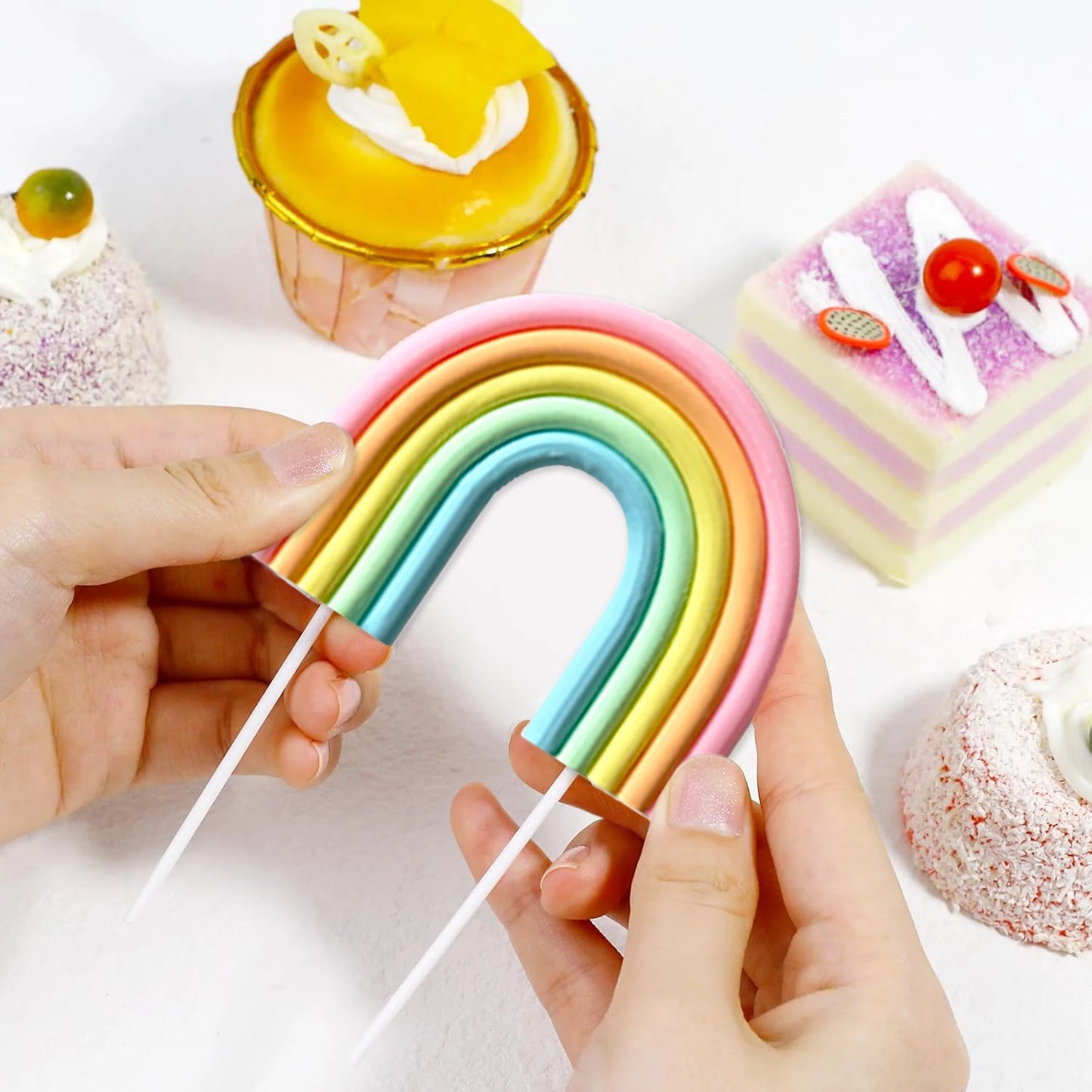 Rainbow Cake Toppers,Three-Dimensional Cloud Rainbow Design Cake Picks for Party Birthday Wedding Cake Decorations Supplies