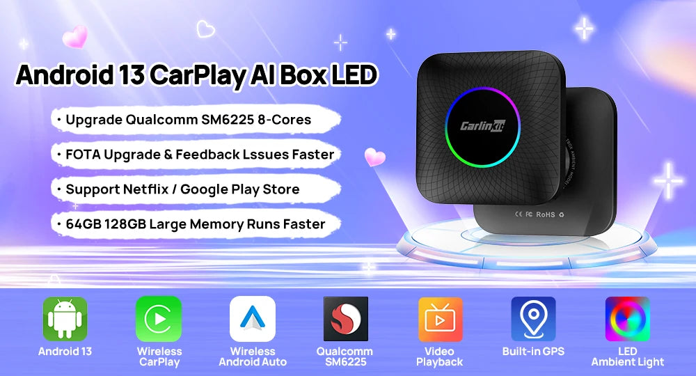 Hot Sale CarlinKit USB Wireless&Wired CarPlay Dongle Android Auto AI Box Mirrorlink Car Multimedia Player Bluetooth Auto Connect