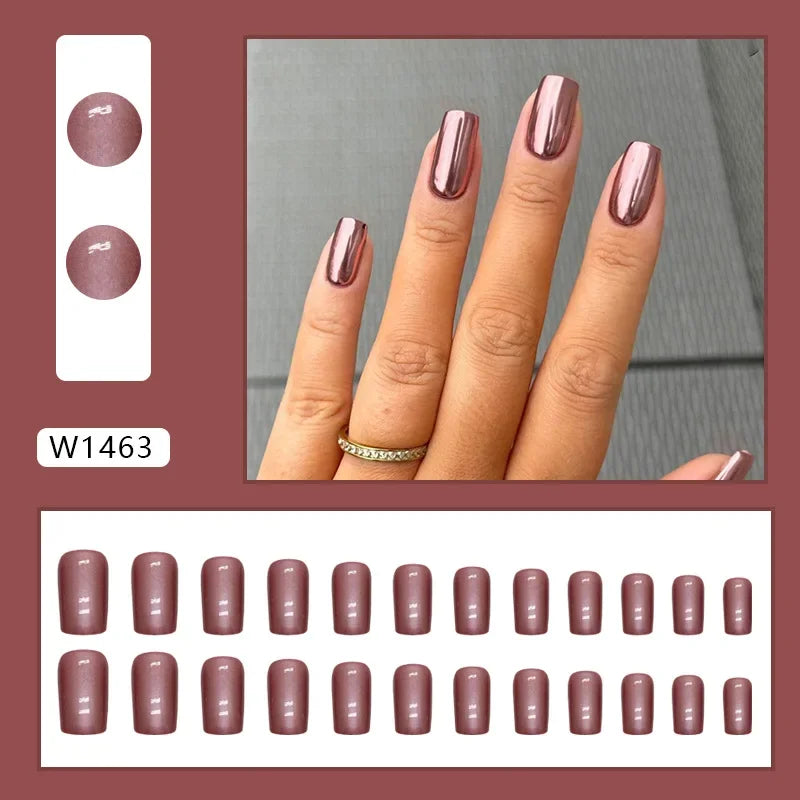 Dark Blue Cat Eyes 24 Pcs Press on Nails Pink Gradient Fake Nails Glossy Artificial Finger Manicure Reusable False Nails