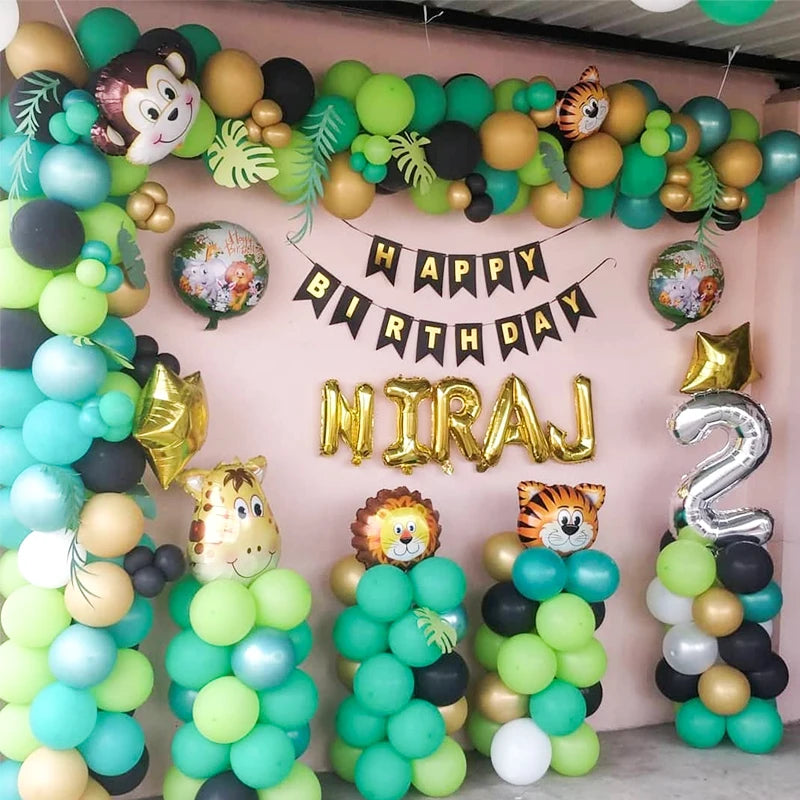 40pcs Retro Dark Green Balloons Set Confetti Balloon Jungle Safari Animal Birthday Party Decorations Kids Boy Baby Shower Favors