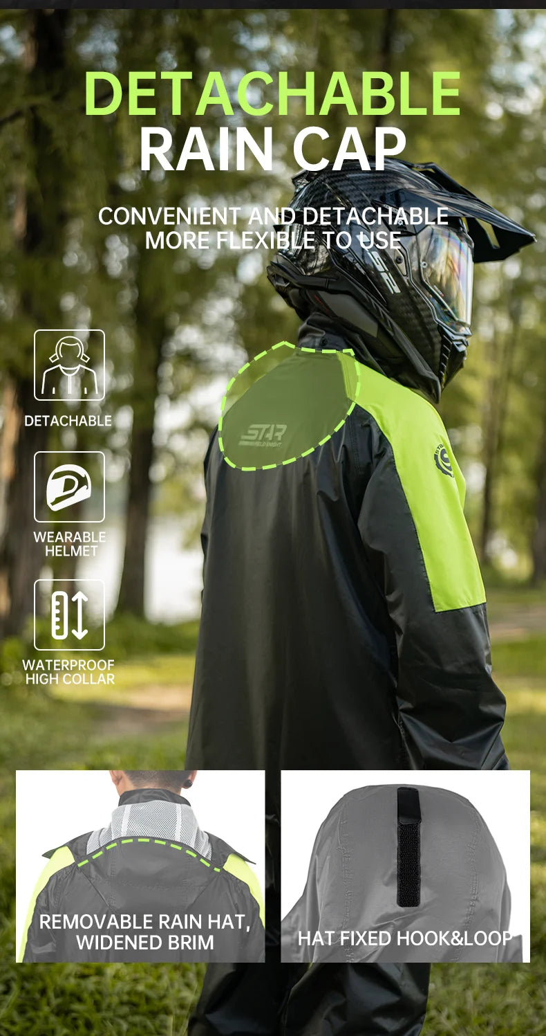 Star Field Knight Black-grey Motorcycle Raincoat Rainpants Suit Waterproof Inner Mesh Breathable Men Women Riding Gears 2Pcs/set