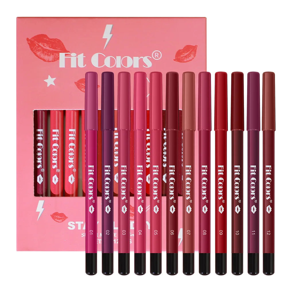 12pcs Velvet Matte Lip Liner Set Waterproof Long Lasting Lipliner Sets Lip Outline Nude Lipstick Pencil