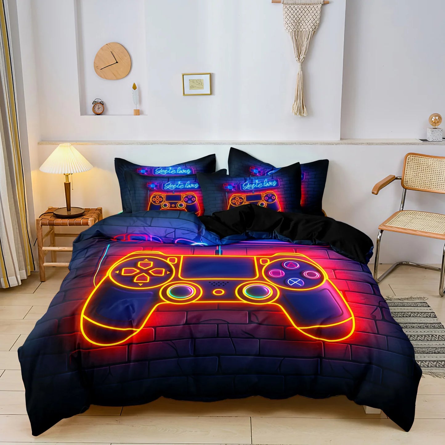3Pcs Gaming Equipment Pattern - Modern Video Game Controller Mouse Keyboard Headphone Gamepad Print Duvet Cover Bedding Set