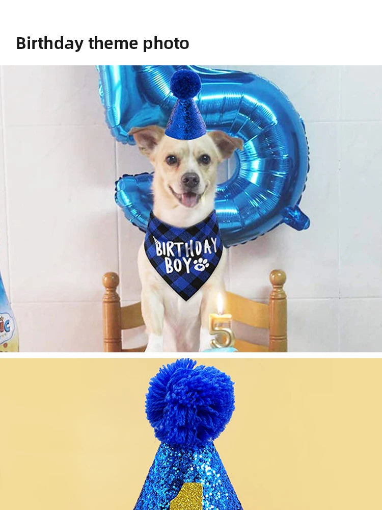 Dog Birthday Party Decoration Set Pet Triangle Scarf Cute Hat Bow Tie Collar Dog Accessory Birthday Decoration Supplies