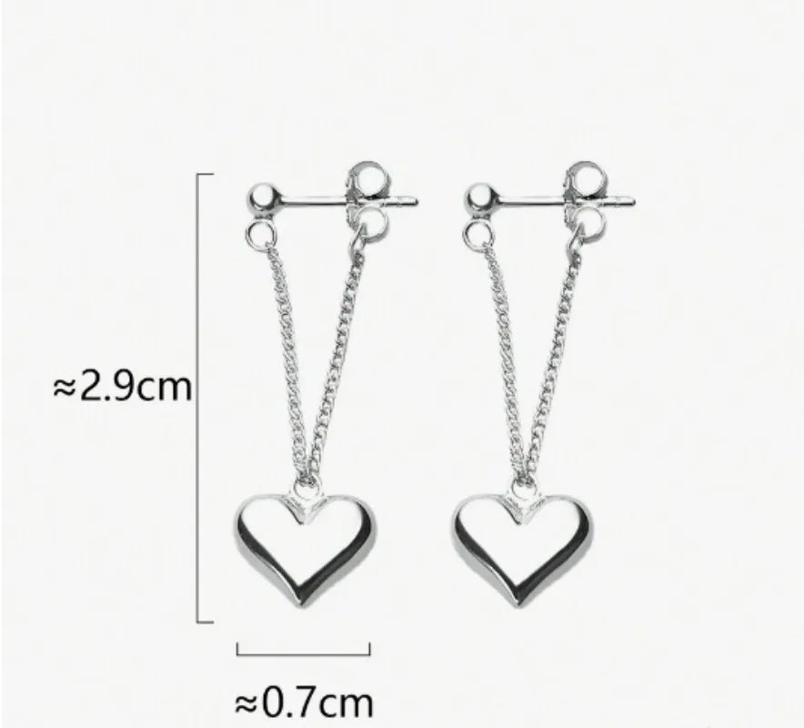 925 Sterling Silver Earrings for Women Heart Chain Earring New Jewelry Prevent Allergy Punk Party Accessories Gift Dropshipping