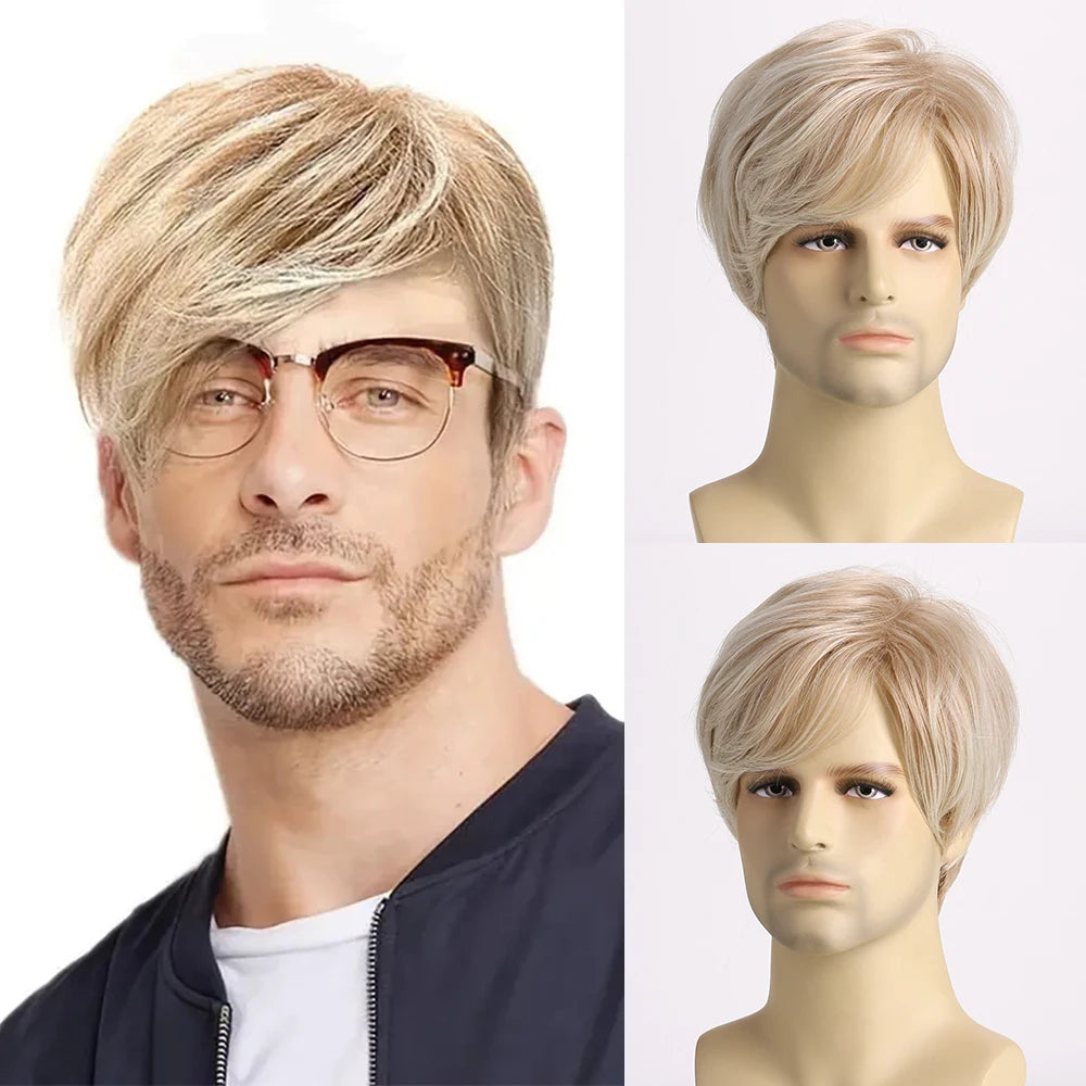 Short  Natural Curly Hair For Male Young Men Heat Resistant Fiber Synthetic Wigs