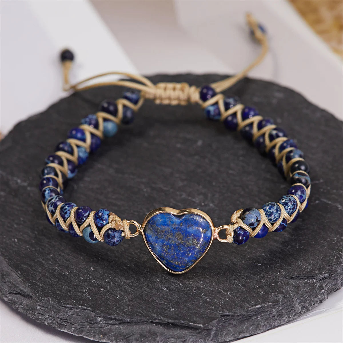 Handmade Natural Stone Bracelet Women Fashion Heart Purple Agates Beads Charm Braided Bracelets Boho Yoga Wrap Bangles Jewelry