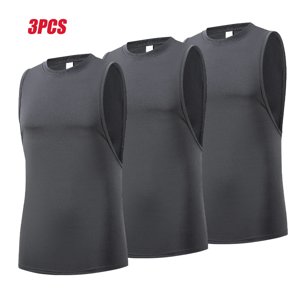3-Piece Men's Sports Tank Top Solid Color Simple Sleeveless Slim Vest Men Quick Dry Fitness Basketball Running Training T-shirt