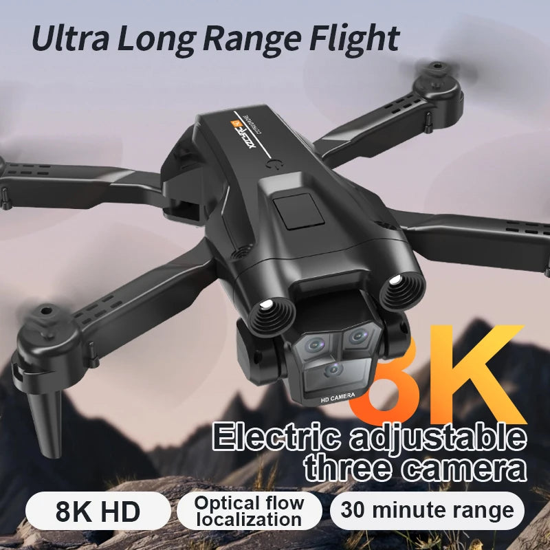 KBDFA New M4 RC Drone 4K Professinal With Wide Angle Triple HD Camera Foldable RC Helicopter WIFI FPV Height Hold Toy Drone