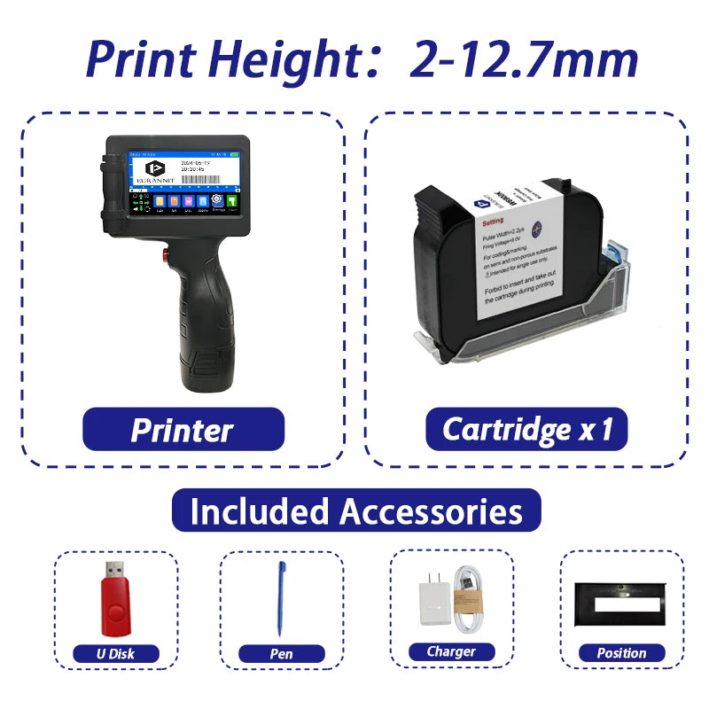 EURANNIT E17 12.7mm Portable Handheld Inkjet Printer Text QR Barcode Batch Number Logo Image Expire Date TIJ Printing Machine