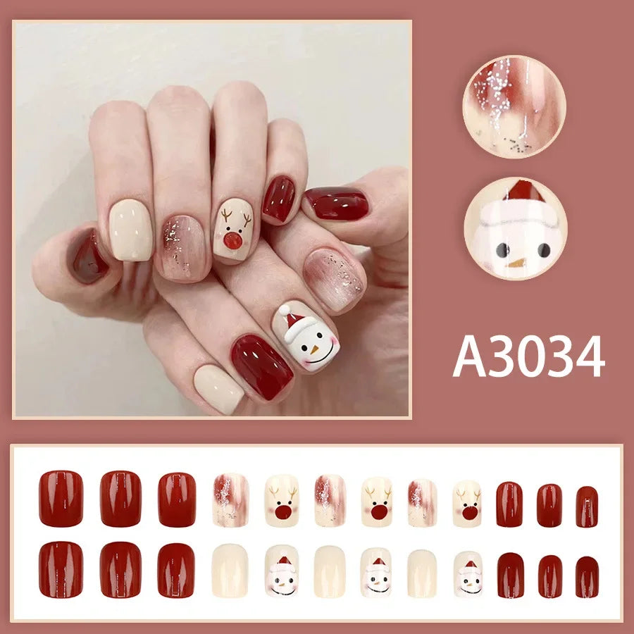 Watercolor Rose Fake Nail with Jelly sticker Press on False Nails Wearable Round Head Oval Full Cover Nail Tips
