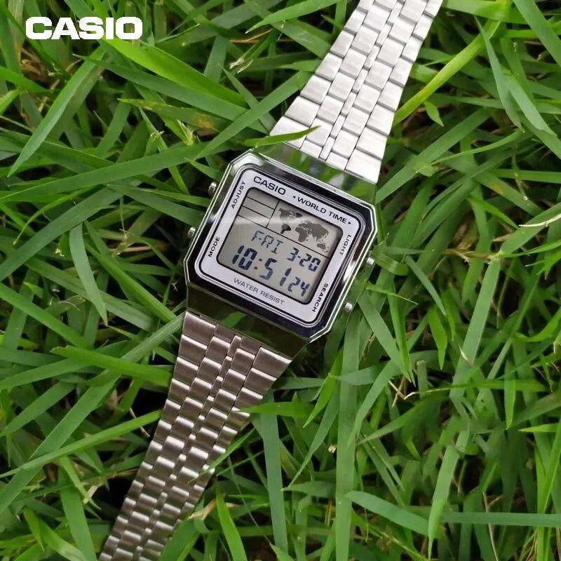 Casio Men A500WA Student Business Electronic Watch Retro Square Card Small Gold Silver Watch Waterproof Automatic Calendar