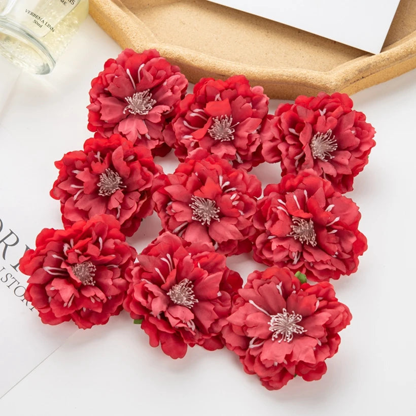 5/10pcs Artificial Flower Silk Peony Scrapbook Diy Home Vase Christmas Wreath Wedding Wall Decoration Garden Arch Accessories