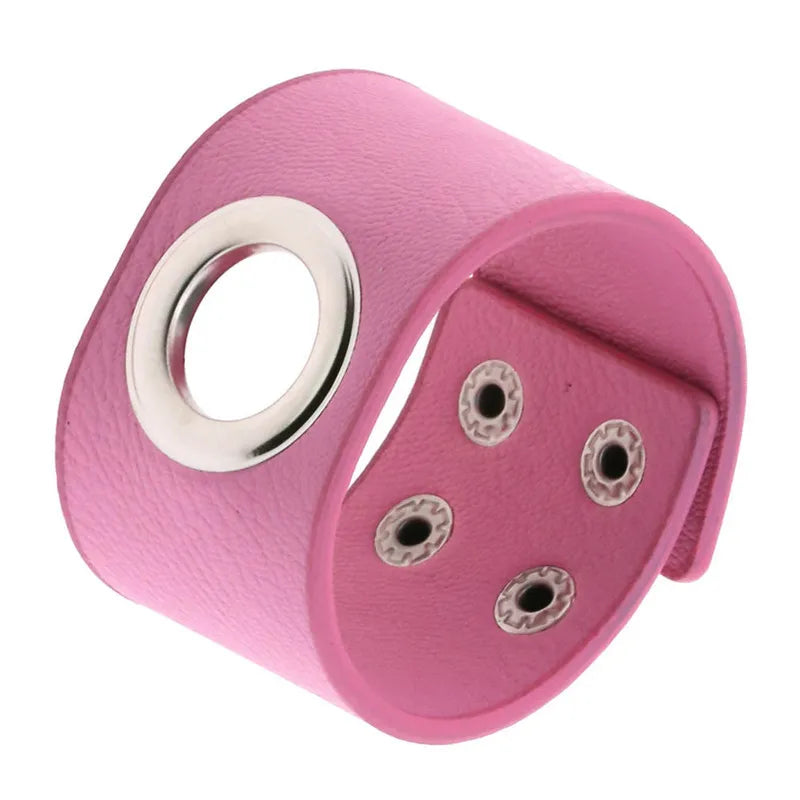 Pink Color Female Wide Leather Bracelets Punk Braided Bracelet for Men Women Wristband Charm Bracelets Male Gothic Jewelry