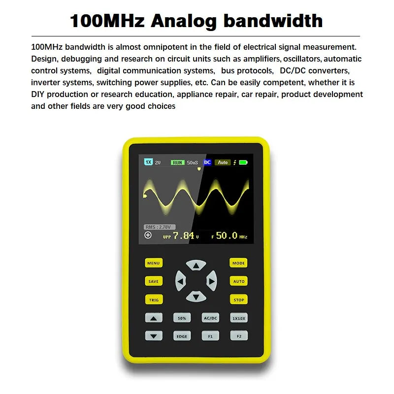 FNIRSI-5012H Handheld Digital Oscilloscope 500MS/s Sampling Rate 100MHz Analog Bandwidth 2.4 Inches Support Waveform Storage