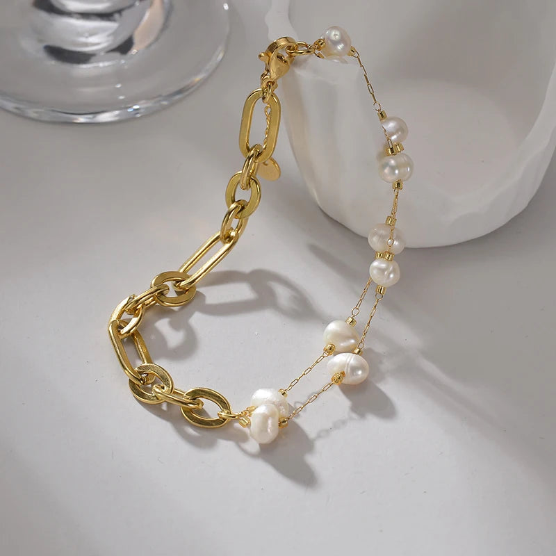 Vintage Irregular Imitation Pearl Women Wedding Bracelets Stainless Steel Charms Engagement Jewelry For Girlfriend Gift