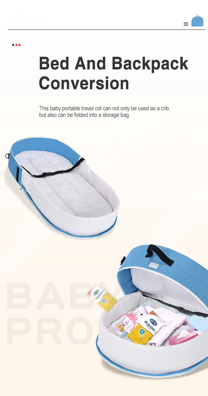 Portable Foldable Baby Crib with Mosquito Net Travel Backpack Playpen for Newborns 2-12 Months Multi-Function Baby Bed with Toys