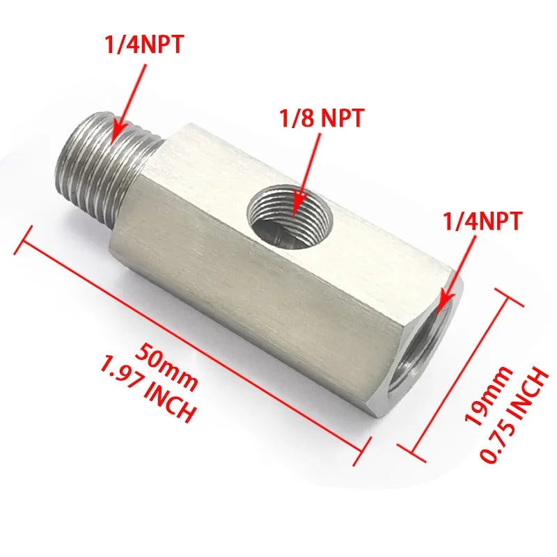 Car fuel pressure sensor tee adapter Feed Line Gauge T Port Fitting -Male female M12 M14 M10 1/8NPT 1/4NPT with Side hole 1/8NPT