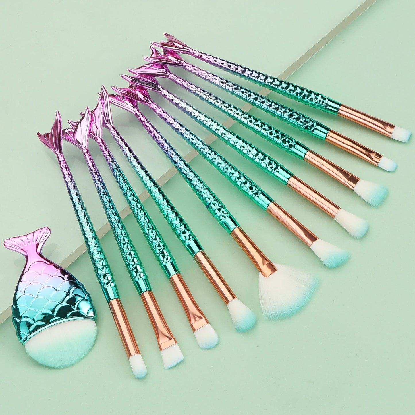 11 pcs mermaid makeup brushes, fish tail makeup brush set, beauty tools